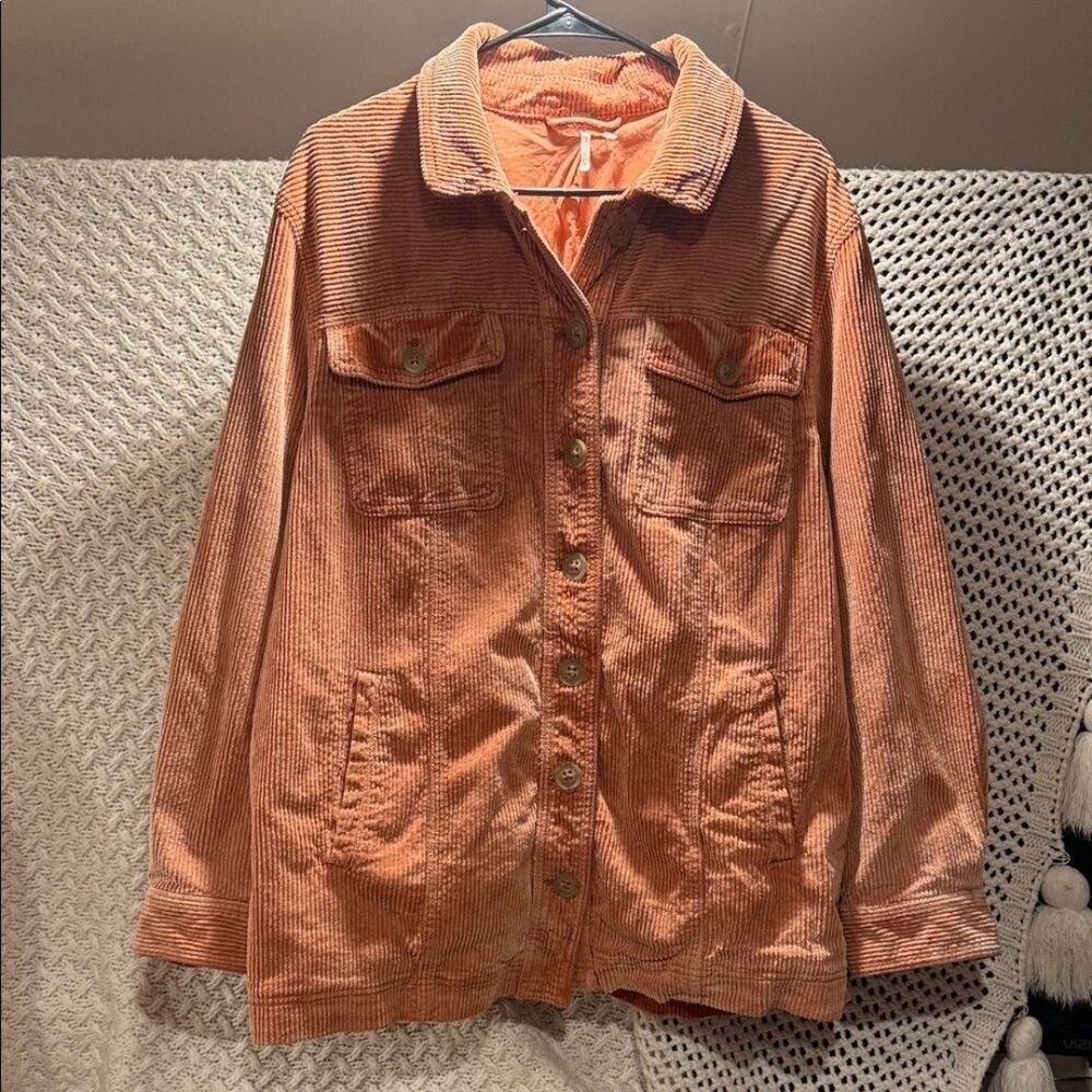 FREE PEOPLE LARGE Women's Corduroy Jacket - ORANGE (salmon)
